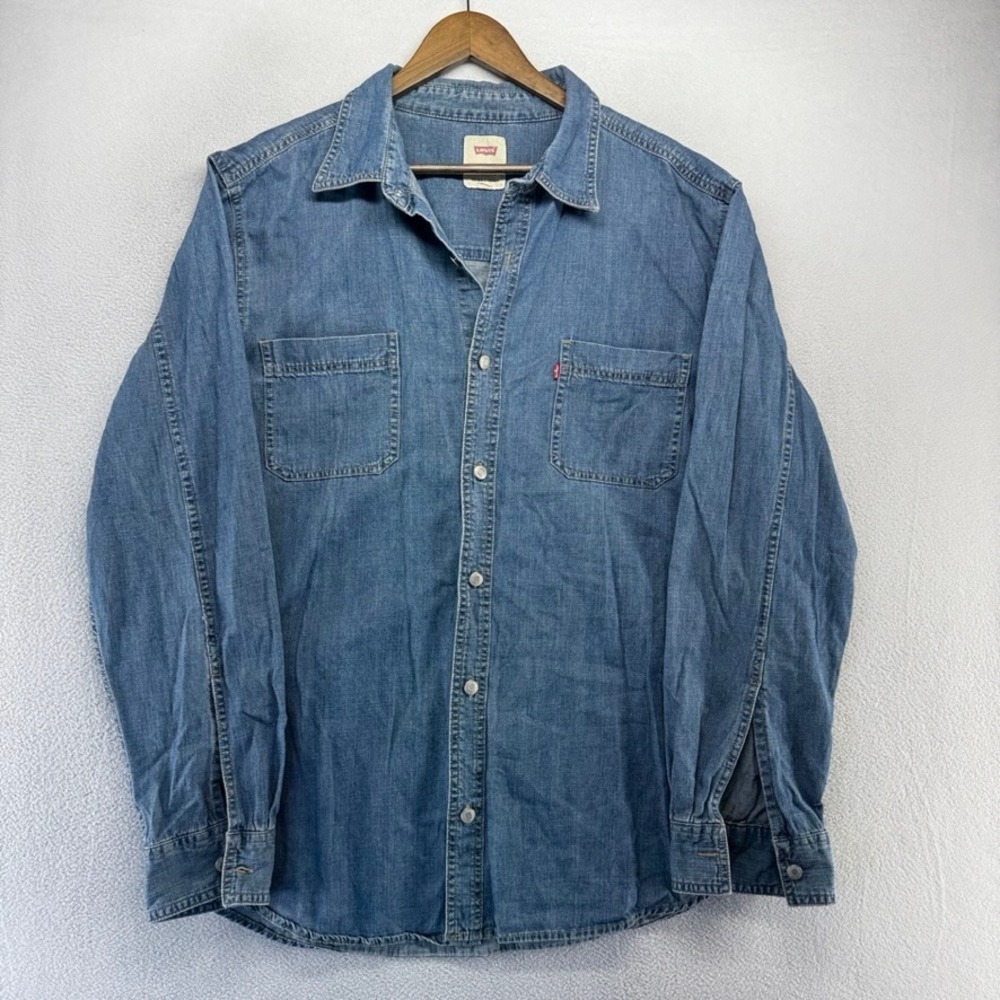 Vintage Levis Denim Shirt Mens XL Blue Long Sleeve Metal Buttons Cotton Pockets